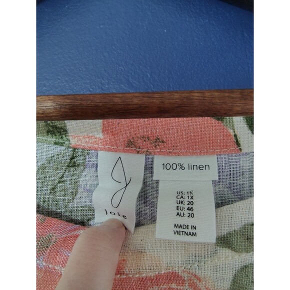 Joie Women Top Floral Multicolor Linen Comfy Summer Casual Nautical Plus Sz 1X - Picture 3 of 6